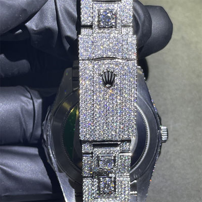 Round Brilliant Cut Moissanite  Watches Bling Quartz Iced Out Men'S Watch