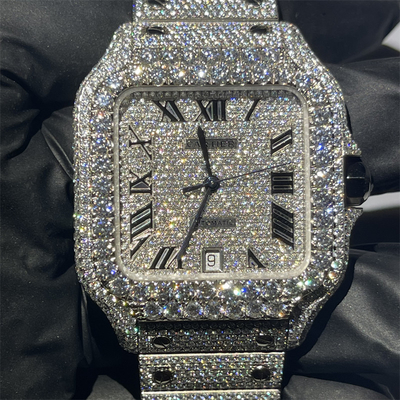 ποιότητας Ρολόι DEF VVS Moissanite Full Dial BV Santos Full Diamond Εργοστάσιο