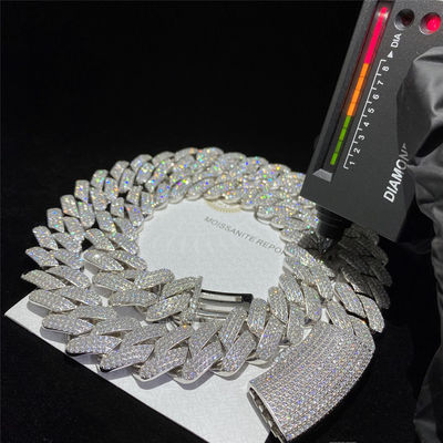 Συνήθειας εξαιρετικό ασημένιο διαμάντι κοσμήματος αλυσίδων συνδέσεων Moissanite κουβανικό για τα άτομα